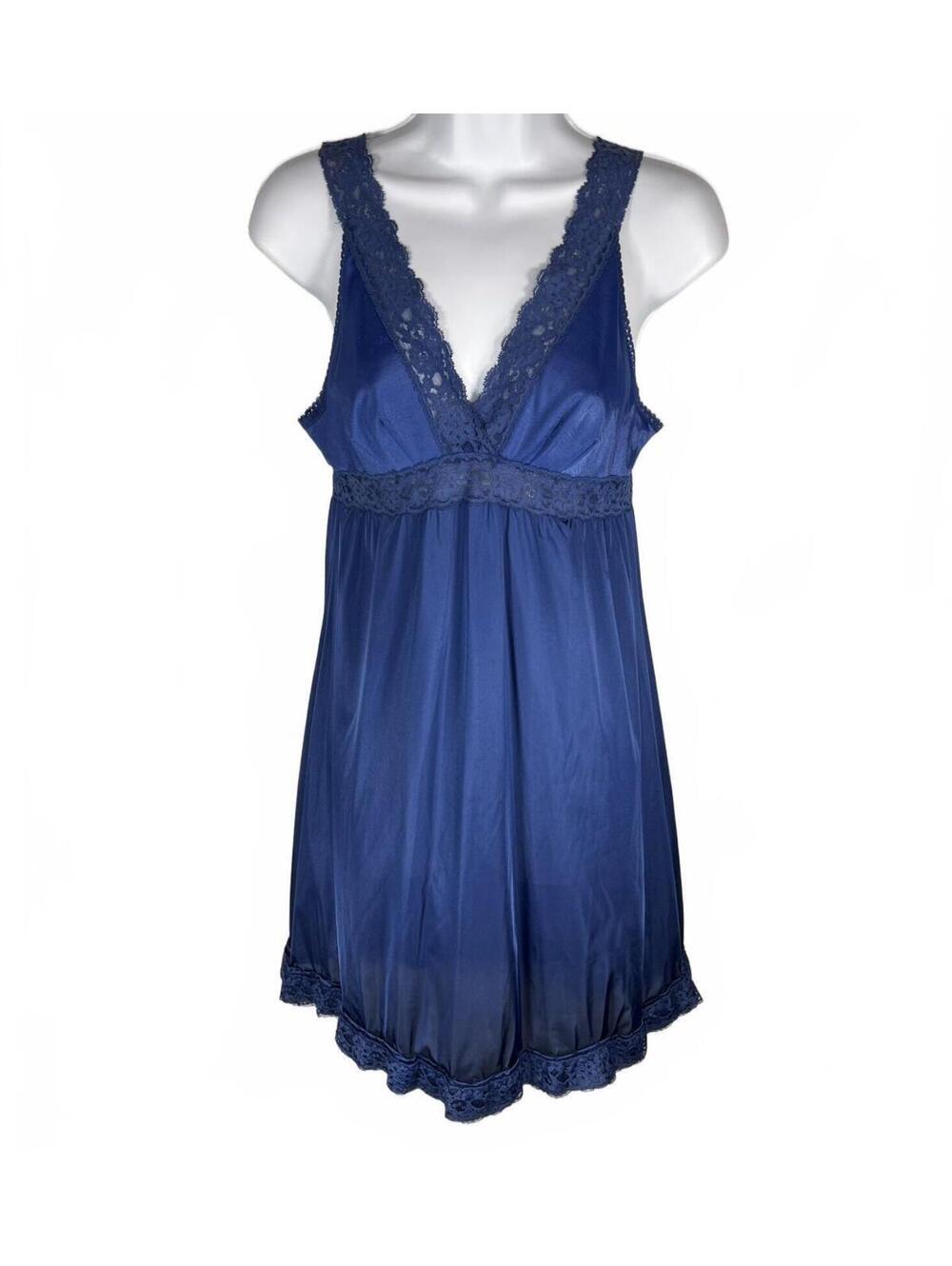 Vintage Vassarette Blue Lace Trim Cami Slip Dress | Whimsigoth / Coquette 36F
